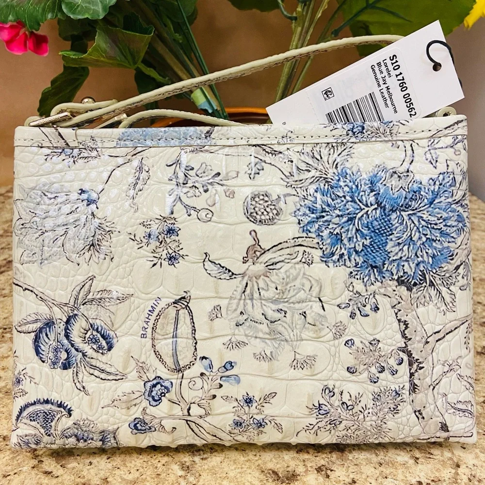 Brahmin Blue Jay Melbourne Lorelei, Blue and Cream Floral Bag - Picture 5 of 13